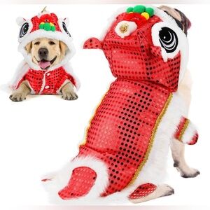 Lion Dragon Dance Sequin Pet Dog Tang Costume Hoody New Year Clothes 
#09190910